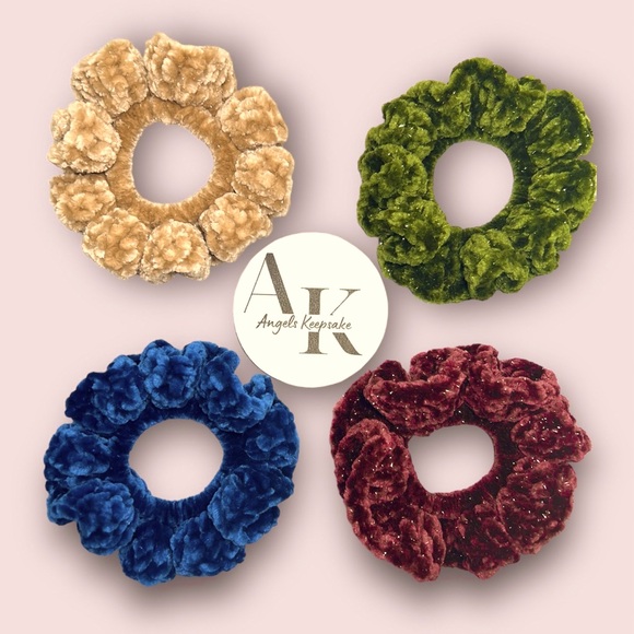 Set of 4 Velvet Hair scrunchies Handmade Crochet assorted - Picture 1 of 11